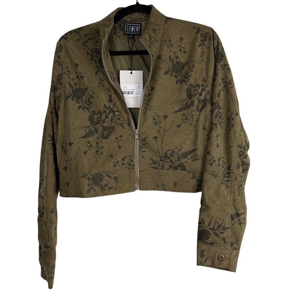 Element Botanical‎ Floral Olive Corduroy Zip Cropped Jacket F241647 Medium NWT
